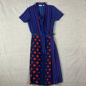 Eva Mendes NY&CO blue pleated dress striped lips imprints combo Polyester, tie
